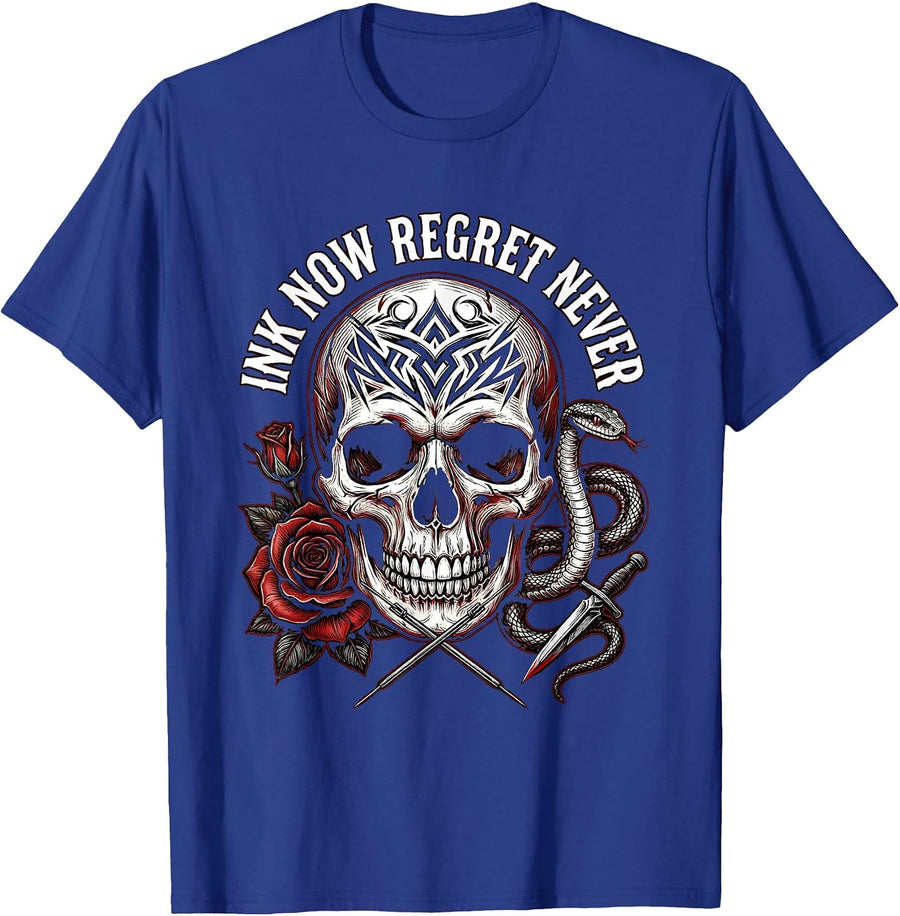 Ink Now Regret Never Bold Tattoo Design T-Shirt - Royal Blue