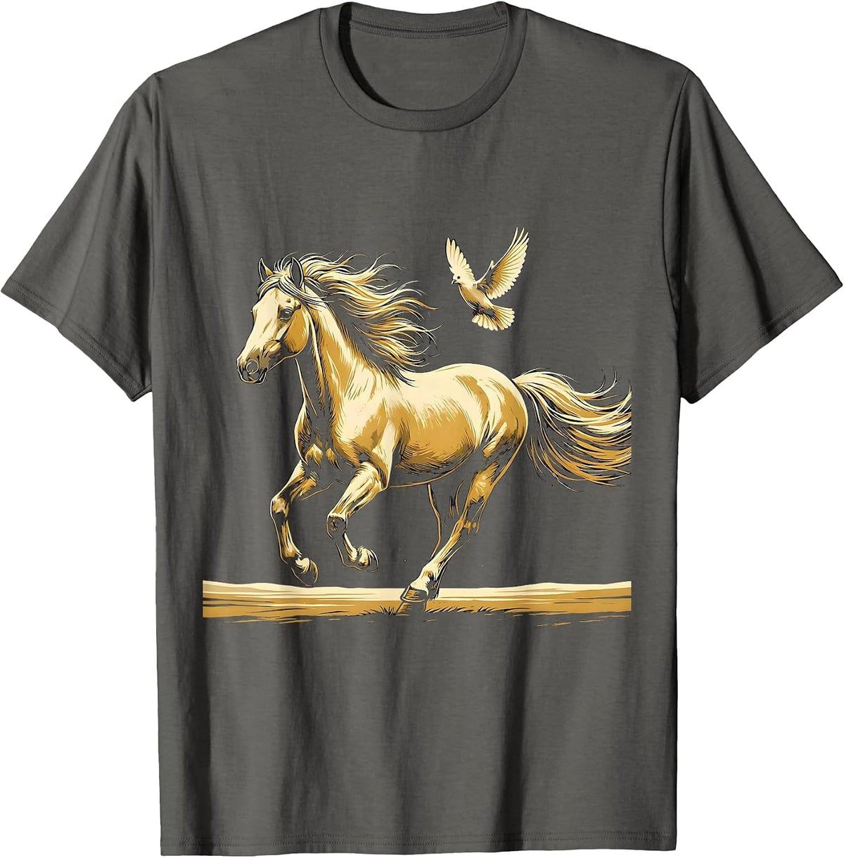 Men's Wild Horse Galloping Across Open Plains Graphic T-Shirt - Asphalt Grey