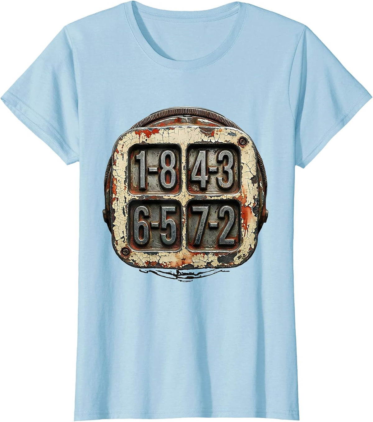 1-8 4-3 6-5 7-2 Distressed V8 Engine Gearhead Mechanic T-Shirt - Baby Blue