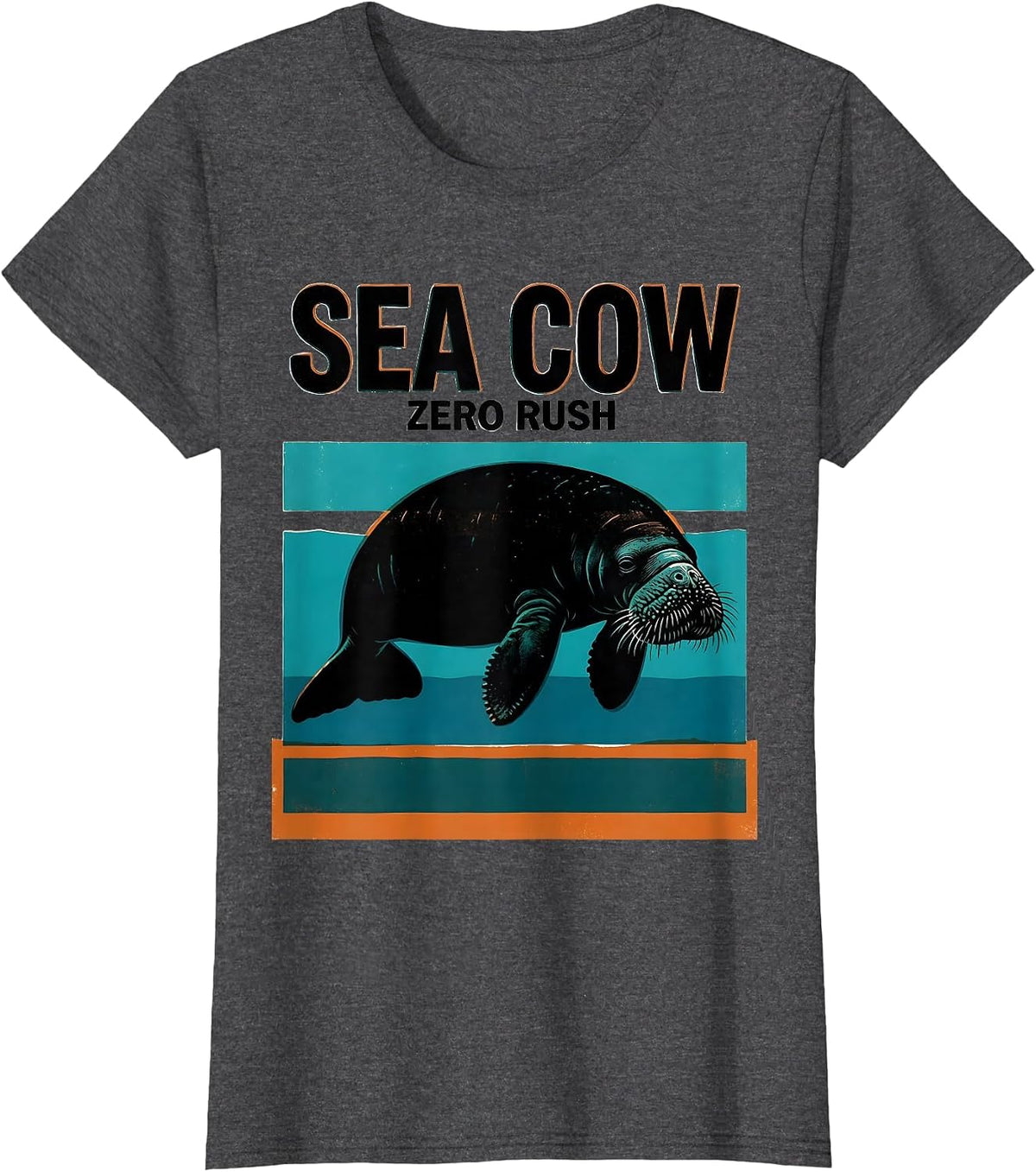 Women's Sea Cow Zero Rush Funny Manatee Lover Ocean Animal Humor T-Shirt - Dark Heather Grey