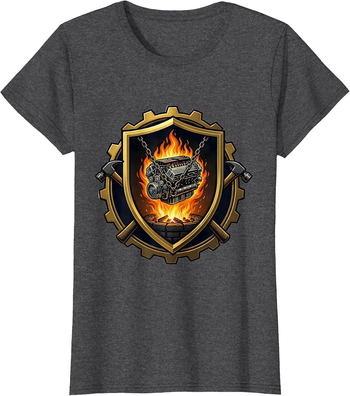 Women's Valley Forge Automotive Car Engine Blacksmith Design T-Shirt - Dark Heather Grey
