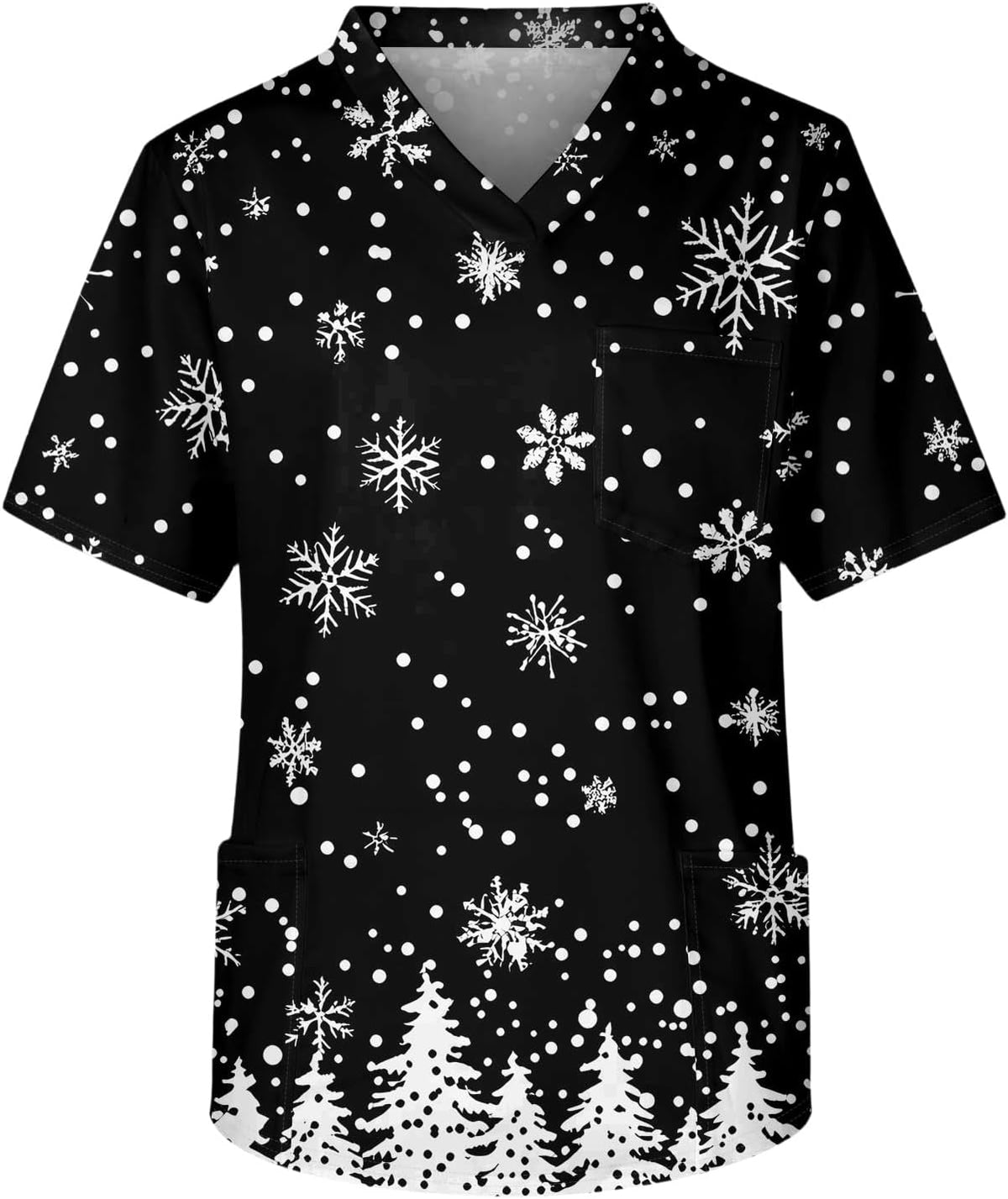 Scrub Tops Men V Neck Short Sleeve Printed Scrubs for Men - #05-black