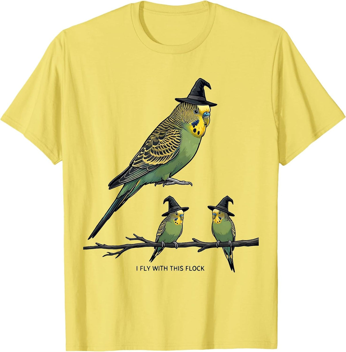 Men's I Fly With This Flock Funny Budgie Bird Halloween Costume T-Shirt - Lemon Yellow