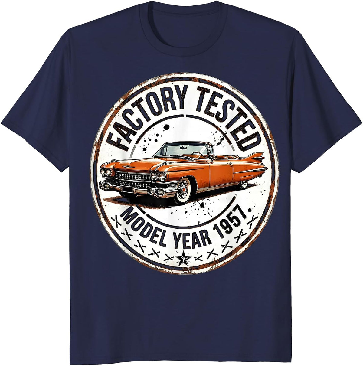 Men's Factory Tested Model Year 1957 Distressed Classic Car T-Shirt - Navy Blue