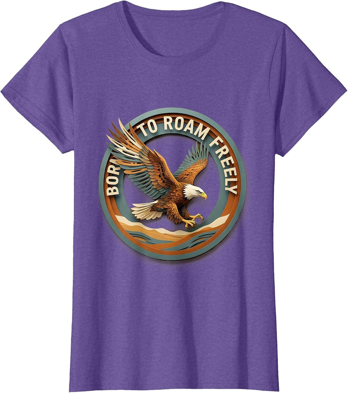 Born to Roam Freely Long Sleeve Freedom Design T-Shirt - Purple Heather