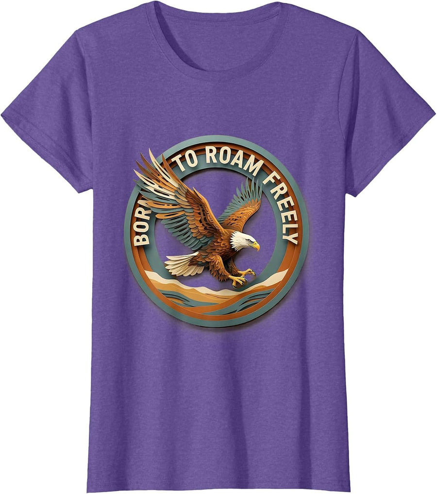 Born to Roam Freely Long Sleeve Freedom Design T-Shirt - Purple Heather