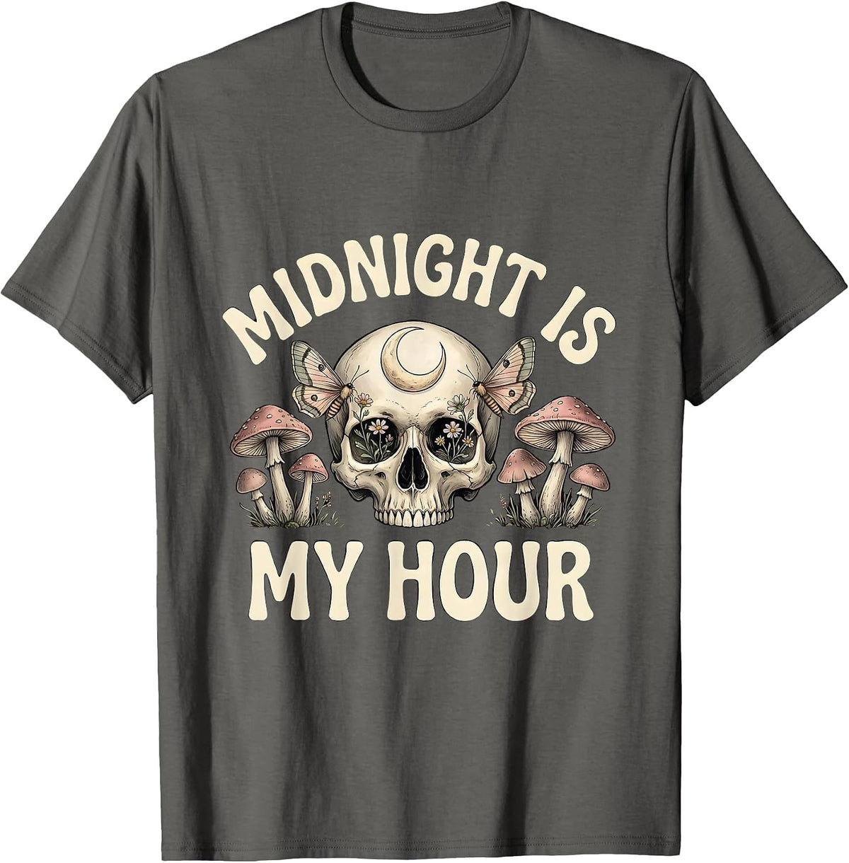 Men's Midnight Is My Hour Skull Design T-Shirt - Asphalt Grey