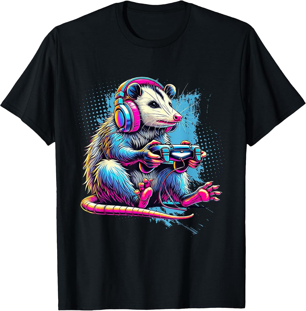 Funny Distressed Possum Gaming Retro Opossum Video Games T-Shirt - Black