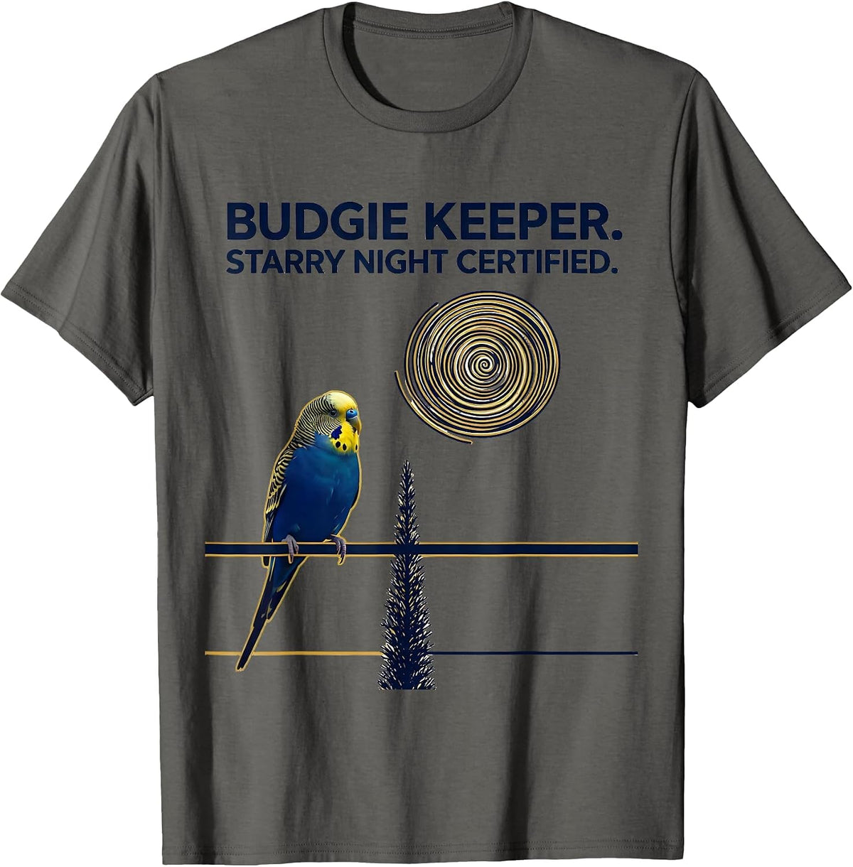 Budgie Keeper Starry Night Certified Minimalist Art Lover T-Shirt - Asphalt Grey