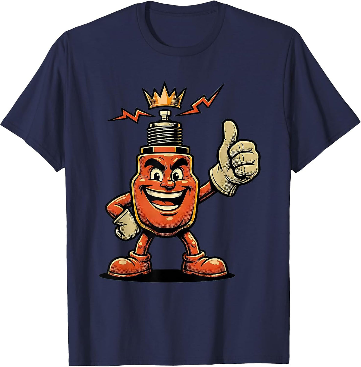 Gloved Fist Spark Plug Electric Arc Graphic T-Shirt - Navy Blue