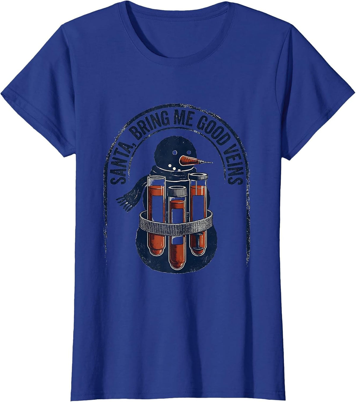Women's Santa Bring Me Good Veins Rubber Stamp Phlebotomist T-Shirt - Royal Blue
