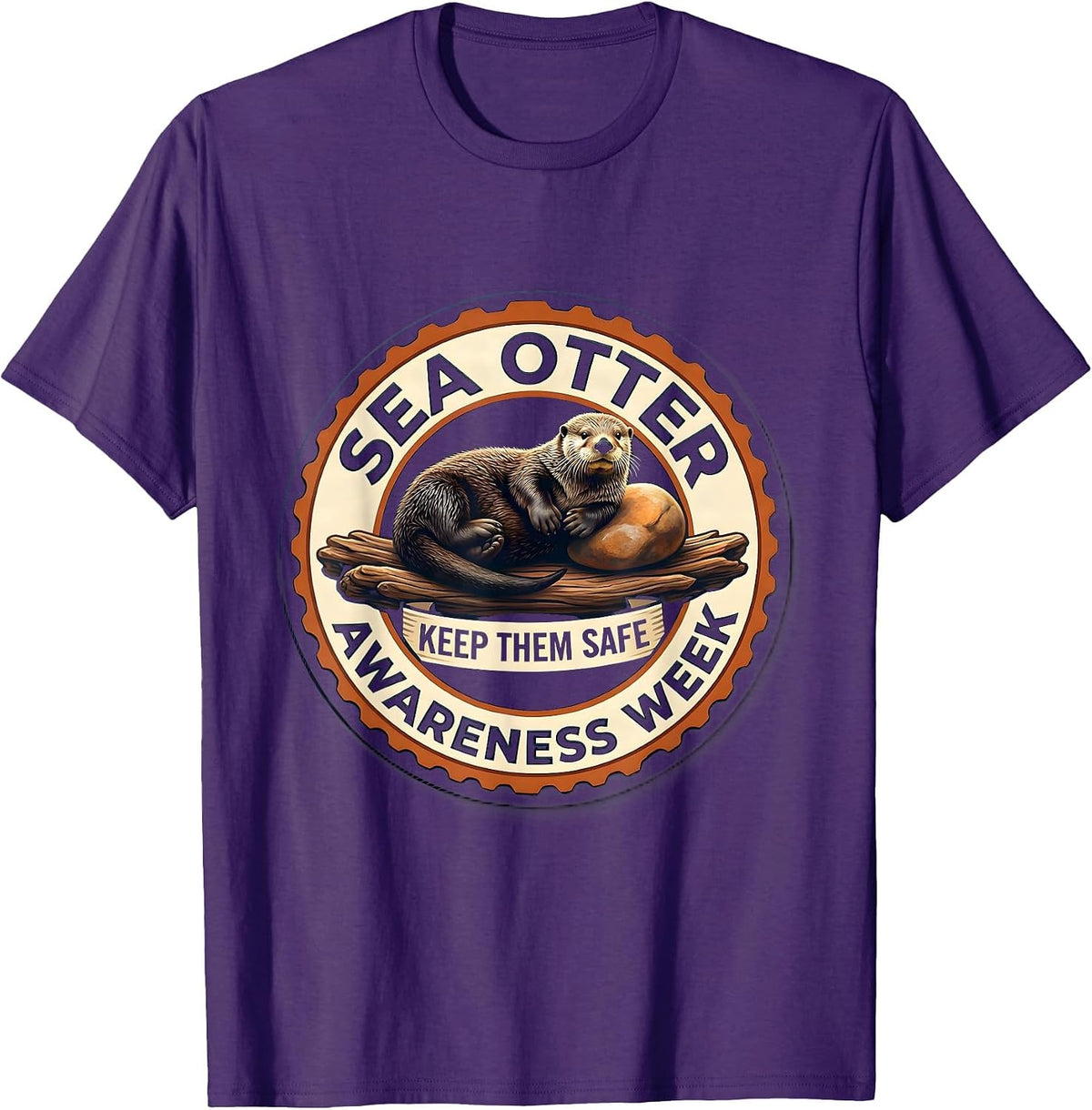 Keep Them Safe Cute Sea Otter Animal Lover Awareness T-Shirt - Purple
