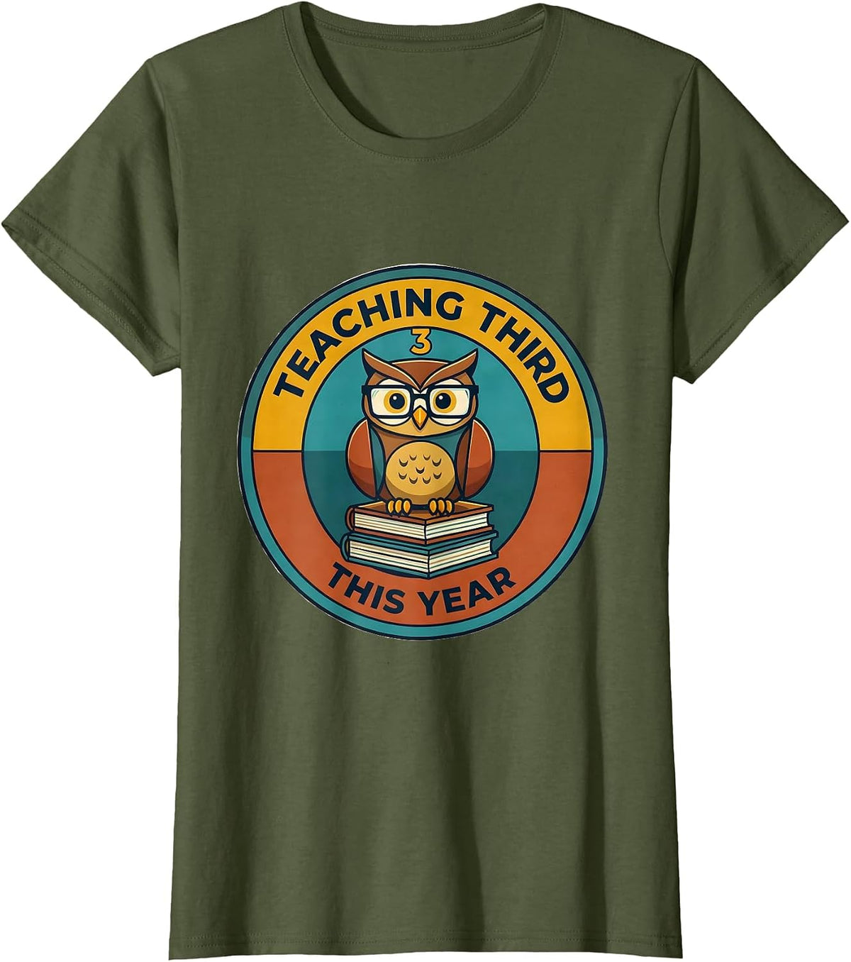Women's Teaching Third This Year Midcentury Modern Teacher Grade T-Shirt - Olive Green