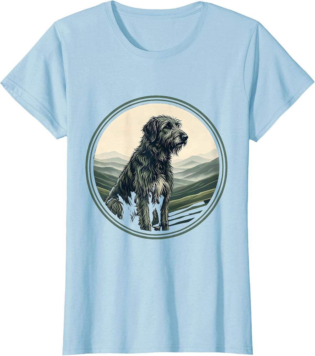 Irish Wolfhound Misty Hills Illustration T-Shirt - Baby Blue