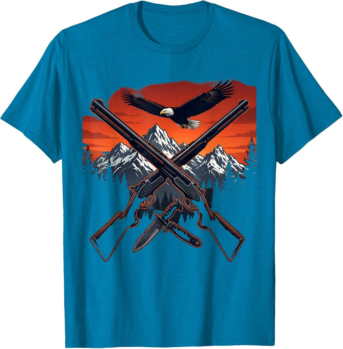 Patriotic Shotgun and Hunting Knife Crossed T-Shirt - Sapphire Blue
