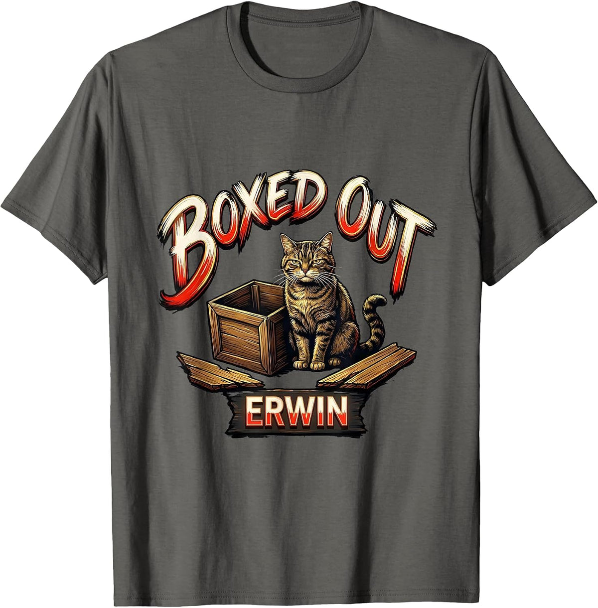 Men's Boxed Out Erwin Funny Quantum Physics Cat Science Teacher T-Shirt - Asphalt Grey
