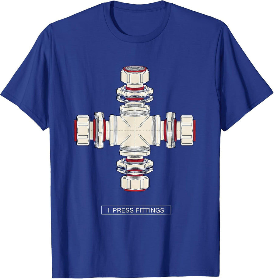 I Press Fittings Funny Plumber Pipefitter Gift for Dad T-Shirt - Royal Blue