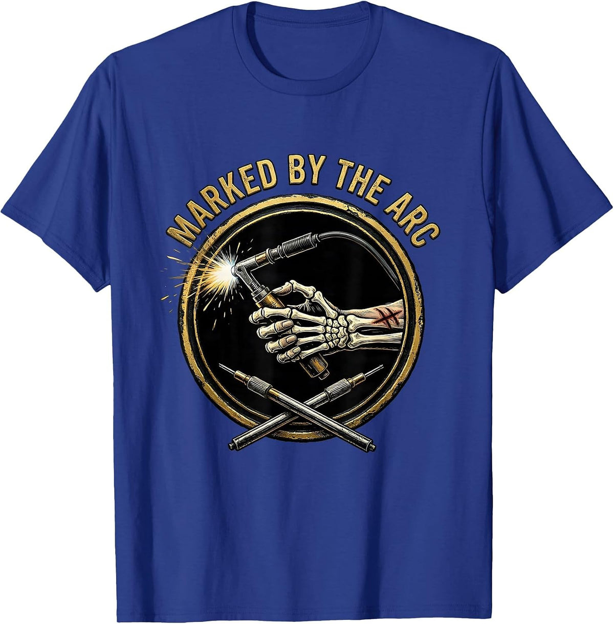 Men's Marked By The Arc Skeleton Welder Tradesman Humor T-Shirt - Royal Blue