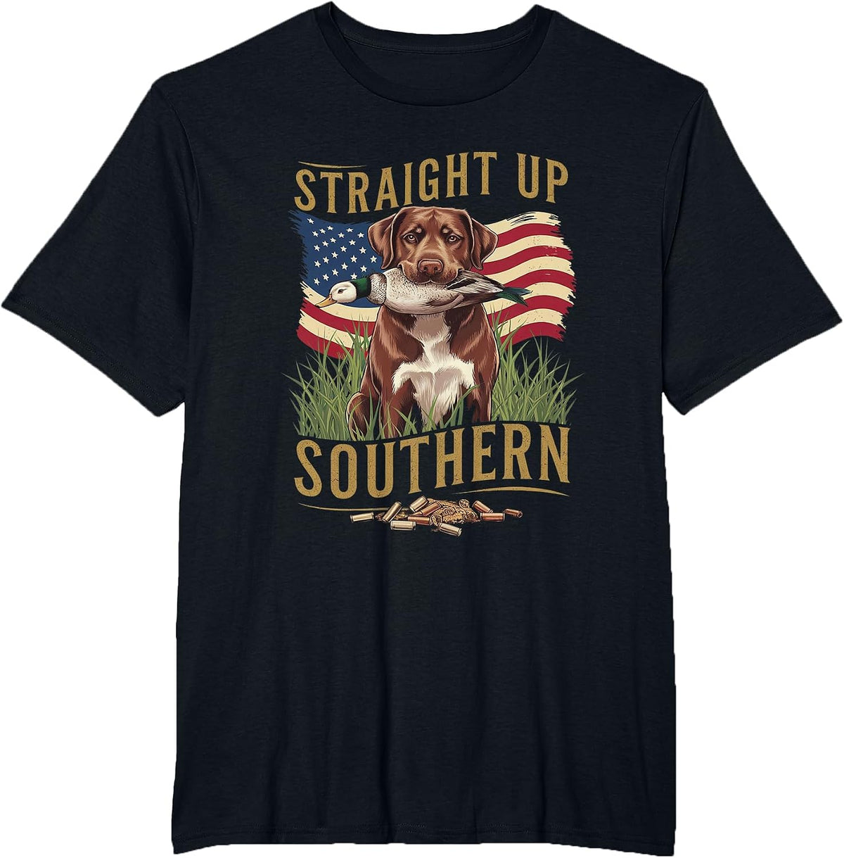 Straight Up Southern Hunting Dog and Duck T-Shirt - Black