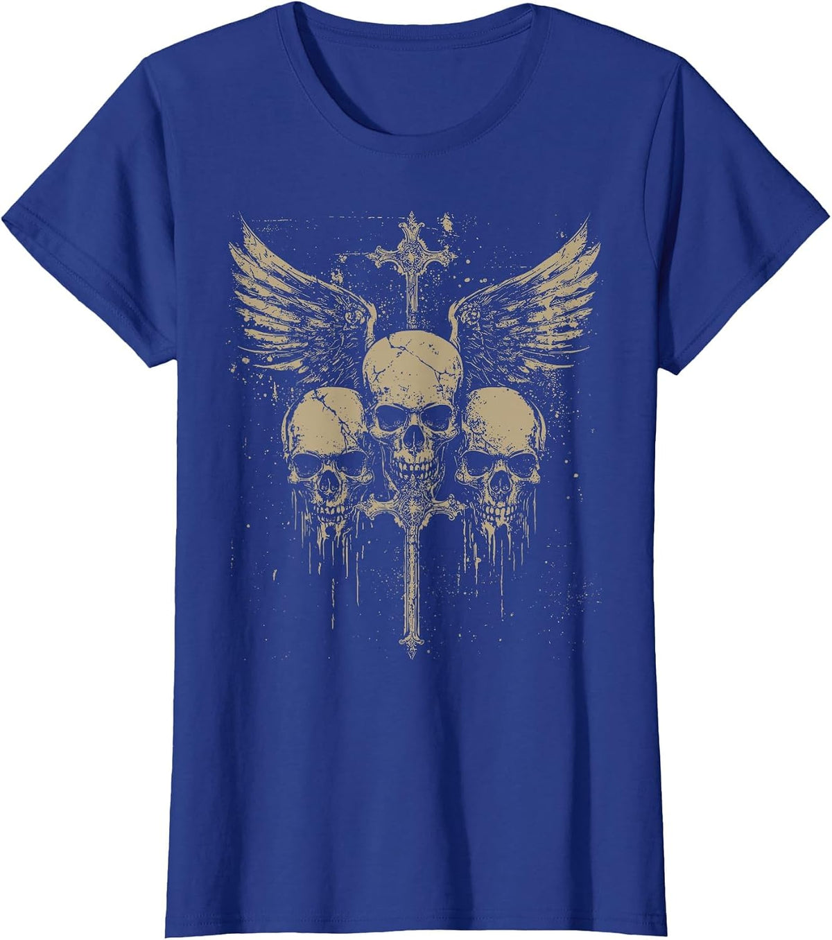 Skull Cross Y2K Grunge Aesthetic Old Goth Skull Cross Gothic T-Shirt - Royal Blue