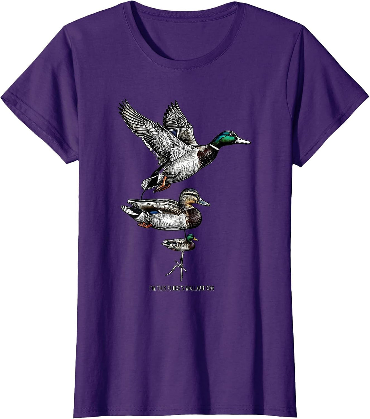 Women's I'm This Flock's Mallard Son Rustic Duck Hunting Dad Gift T-Shirt - Purple