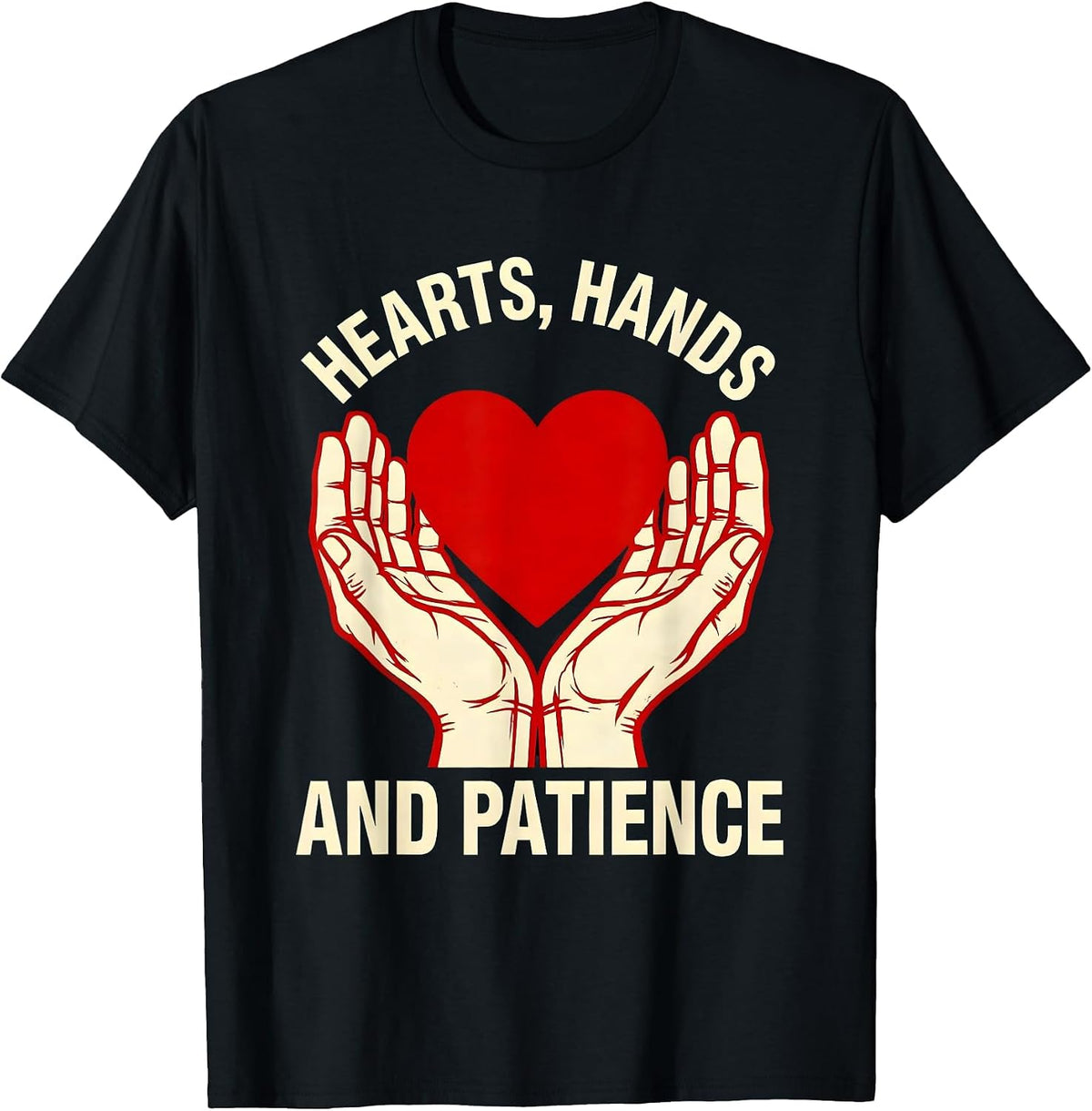 Men's Hearts Hands and Patience Paraprofessional Design T-Shirt - Black