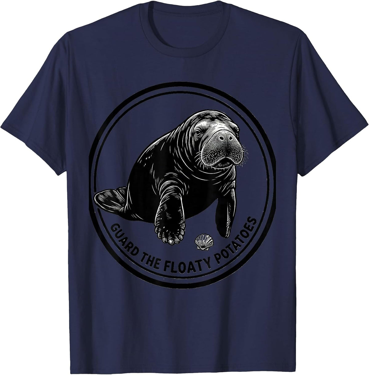 Guard The Floaty Potatoes Funny Manatee Sea Animal Lover T-Shirt - Navy Blue