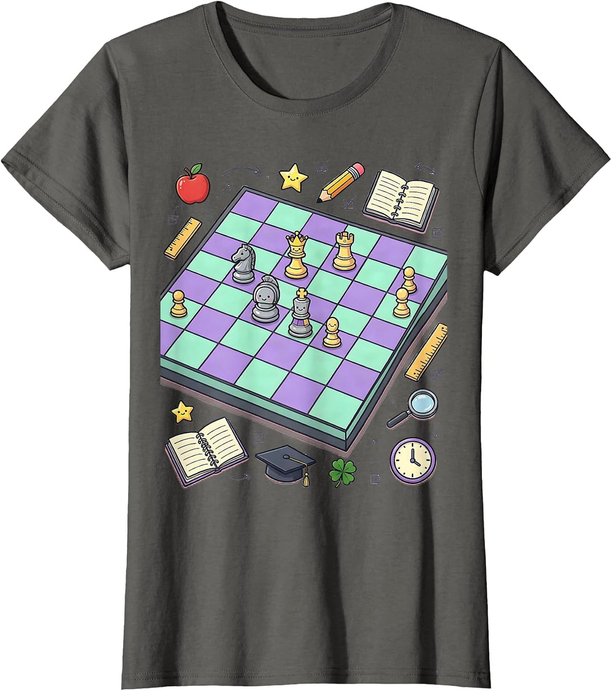 Women's Chess Mid-Game Board Illustration T-Shirt - Asphalt Grey