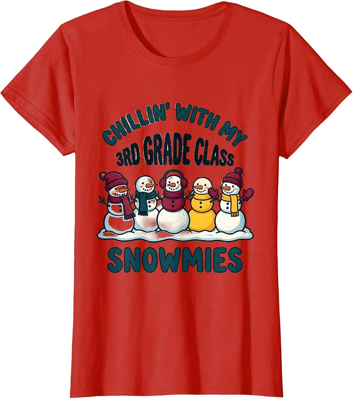 Women's Chillin' With My 3rd Grade Class Snowmies Teacher T-Shirt - Red
