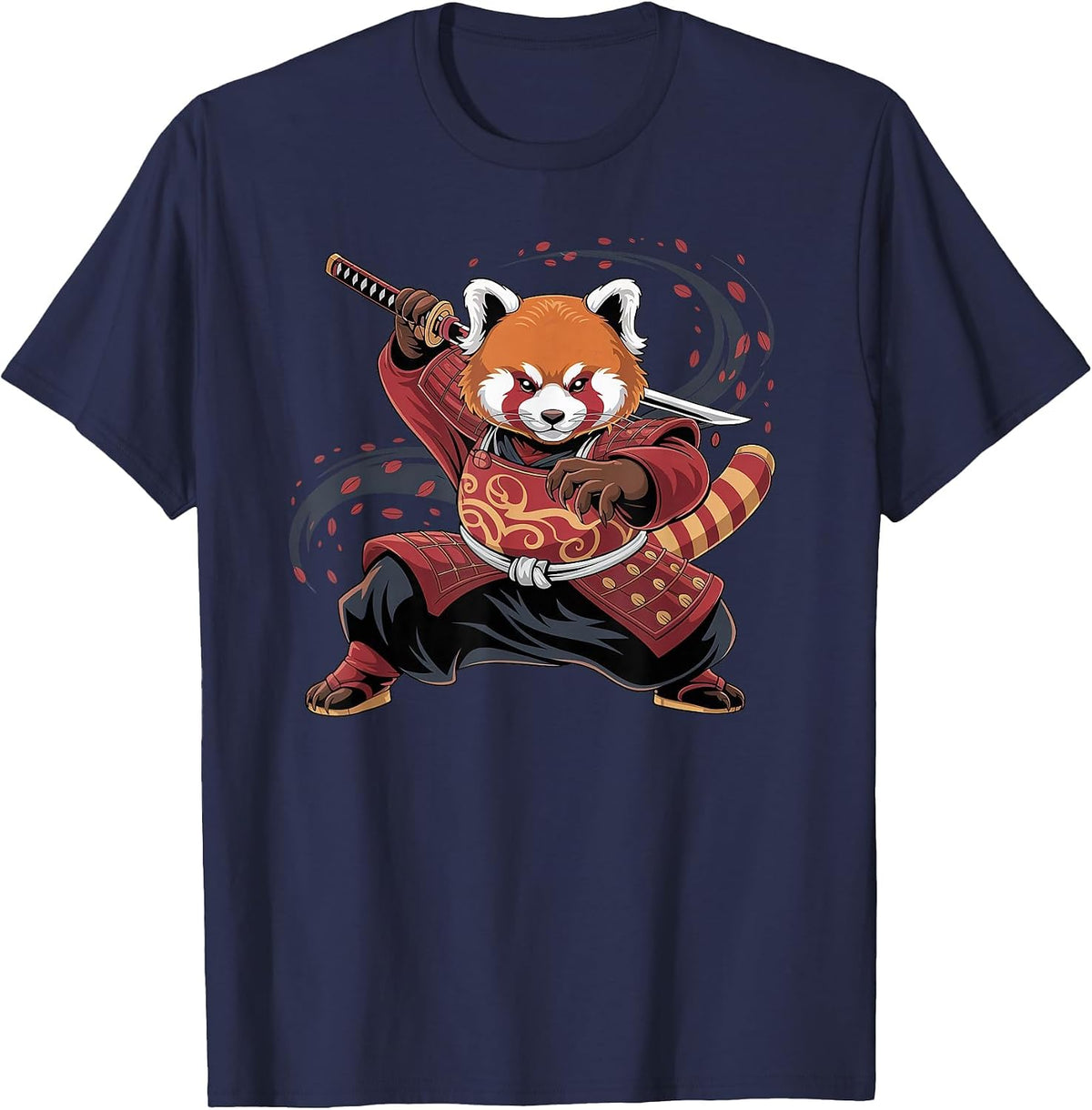 Red Panda Samurai Warrior Ninja Japanese Art Japan T-Shirt - Navy Blue