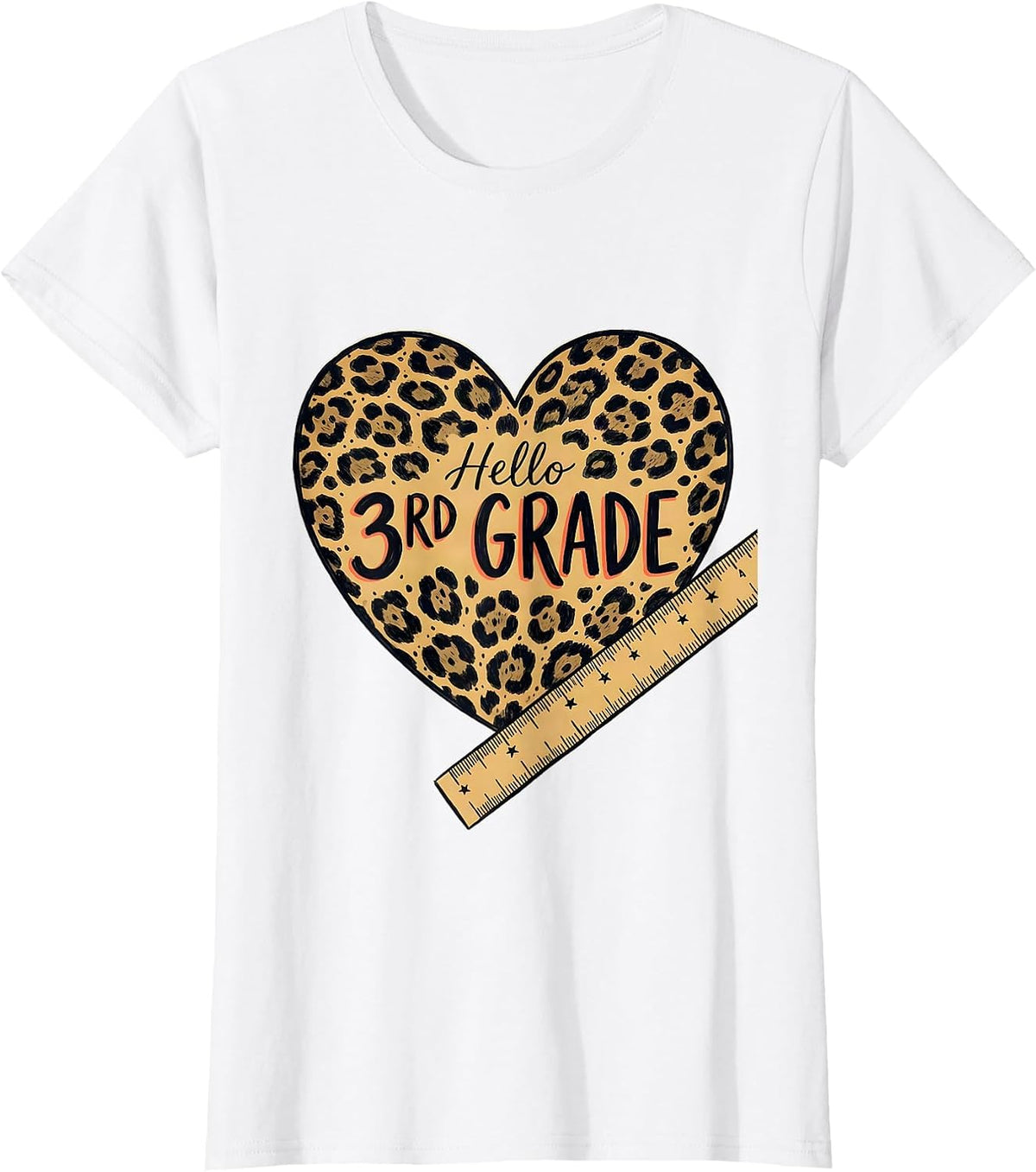 Hello 3rd Grade Leopard Heart Back To School Girls Teachers T-Shirt - White