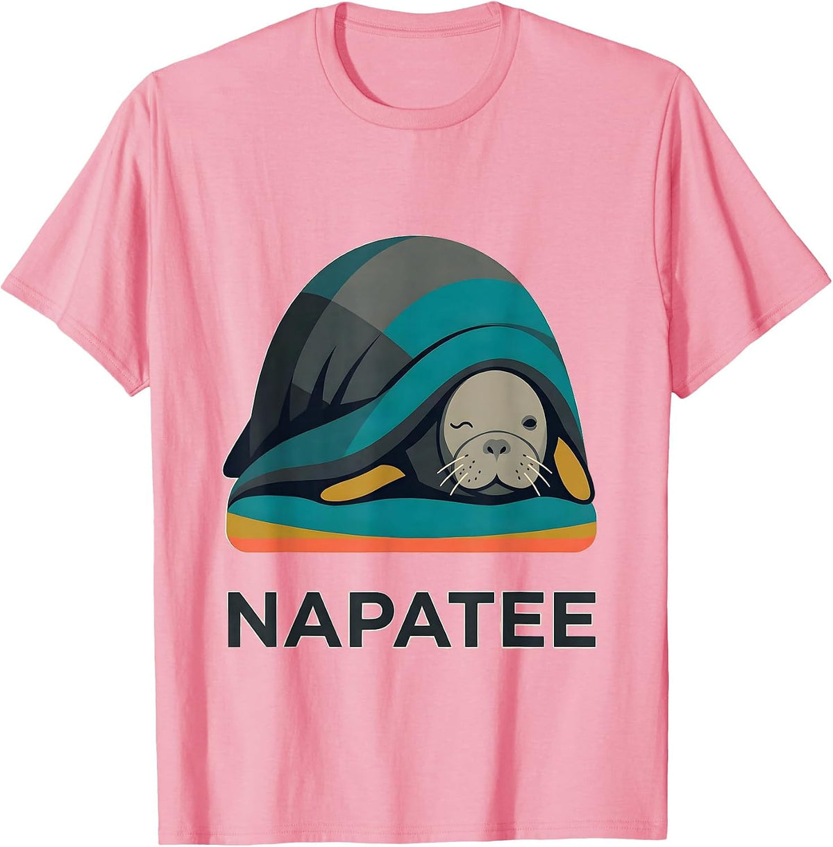 Men's Napatee Midcentury Modern Sleeping Manatee Animal Lover T-Shirt - Pink