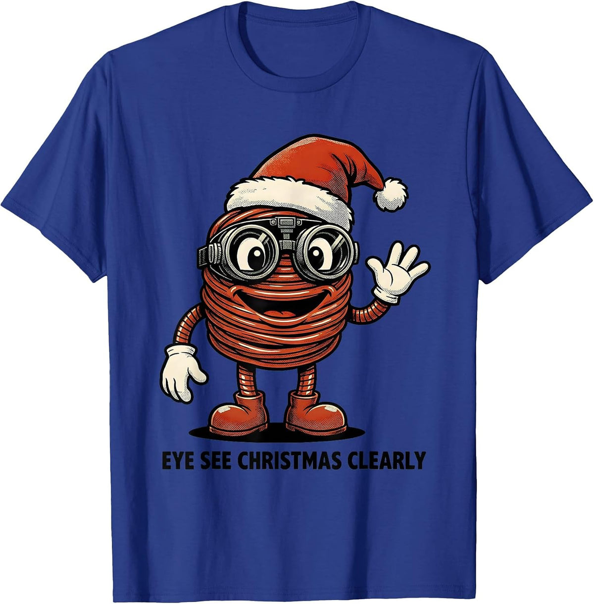 Men's Eye See Christmas Clearly Retro Cartoon Optometrist Eye T-Shirt - Royal Blue