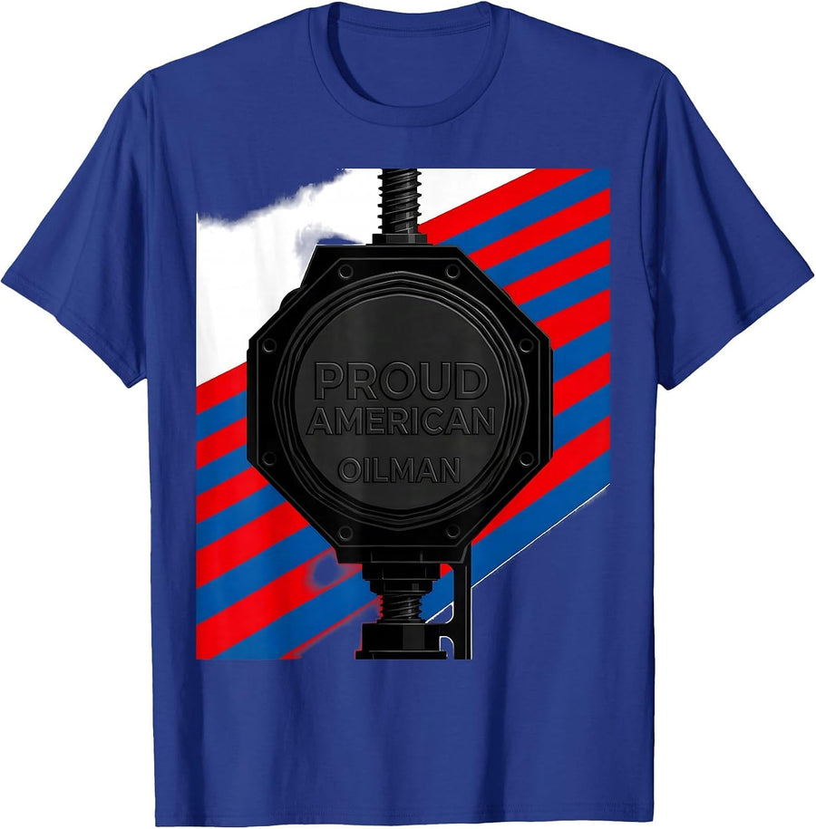 Proud American Oilman Bauhaus Modernist Oilfield Worker Gift T-Shirt - Royal Blue