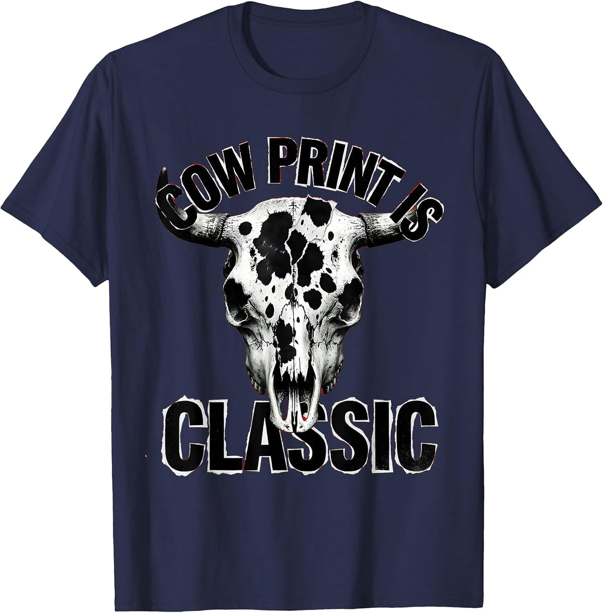 Cow Print Is Classic Bold Animal Pattern Design T-Shirt - Navy Blue