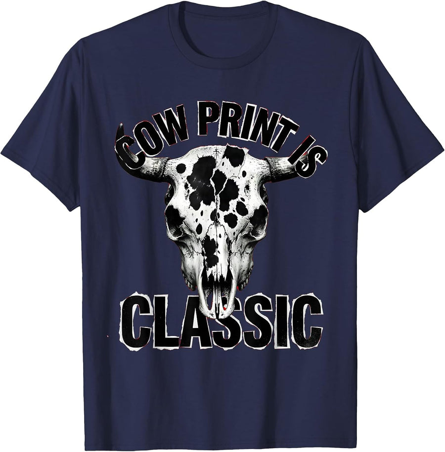 Cow Print Is Classic Bold Animal Pattern Design T-Shirt - Navy Blue
