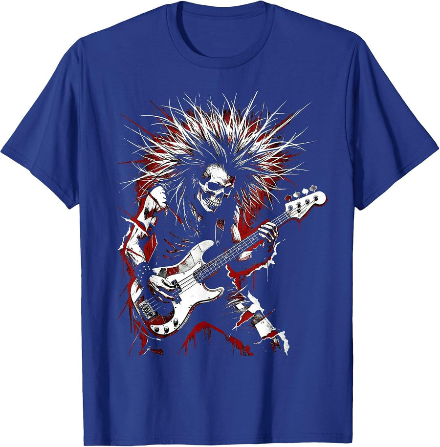 Bassist Headbang Rock Music Graphic Design T-Shirt - Royal Blue