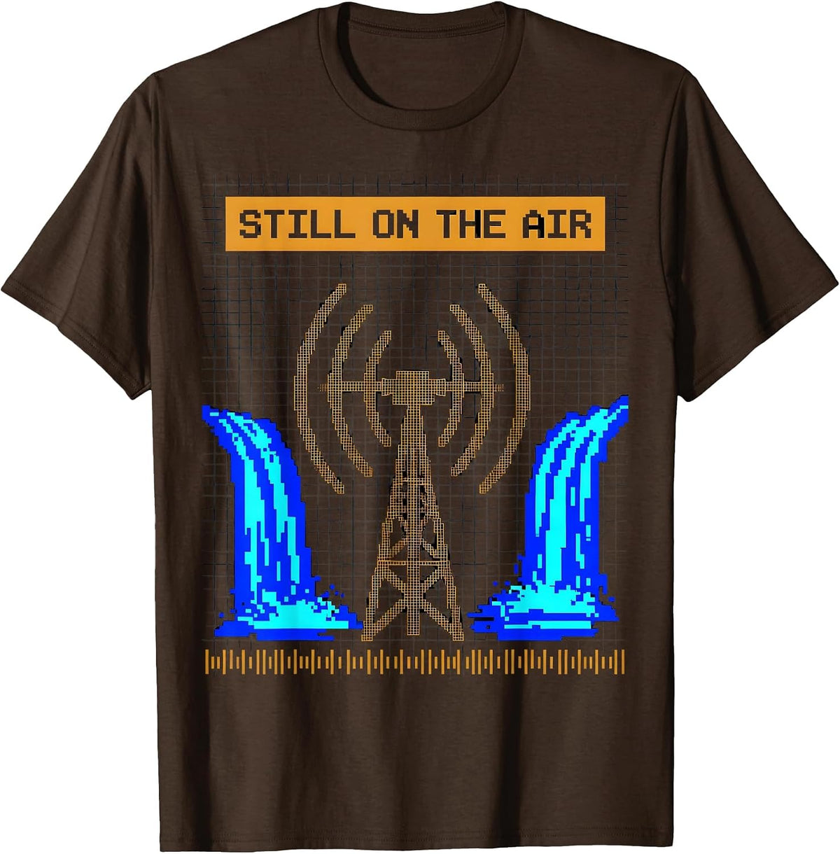 Still On The Air Funny Ham Radio Operator Pixel Art T-Shirt - Brown