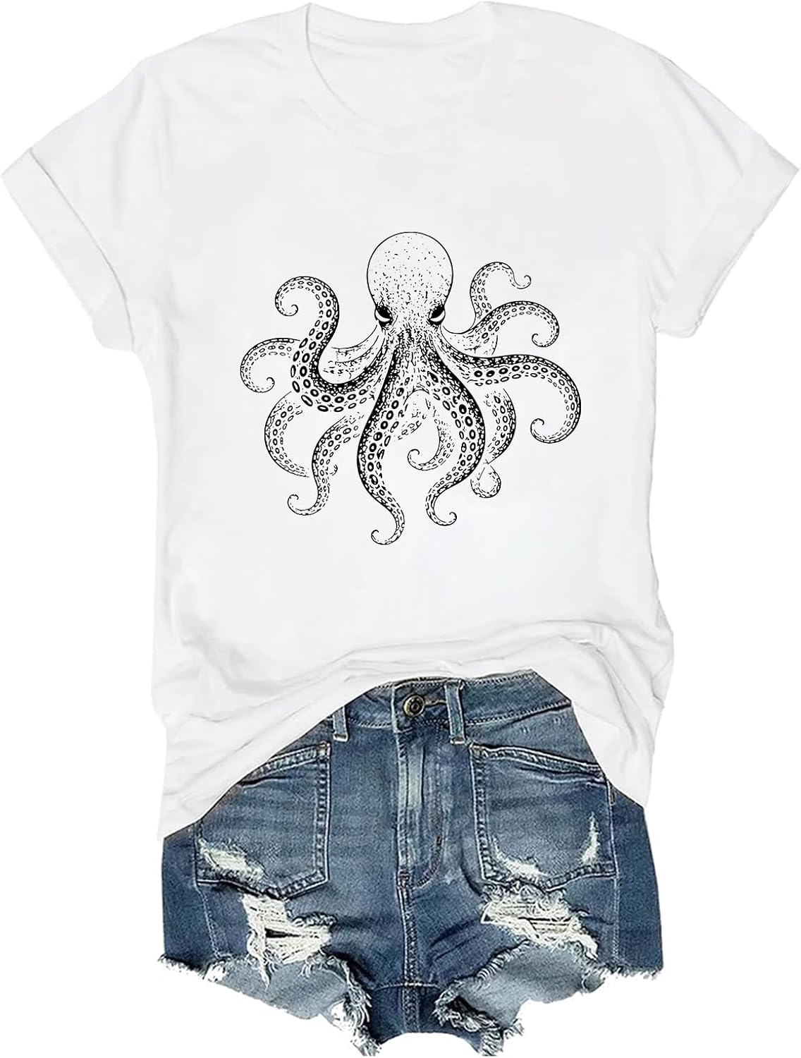Octopus Shirt Octopus Lover T-Shirt Sea Animals Tee - White