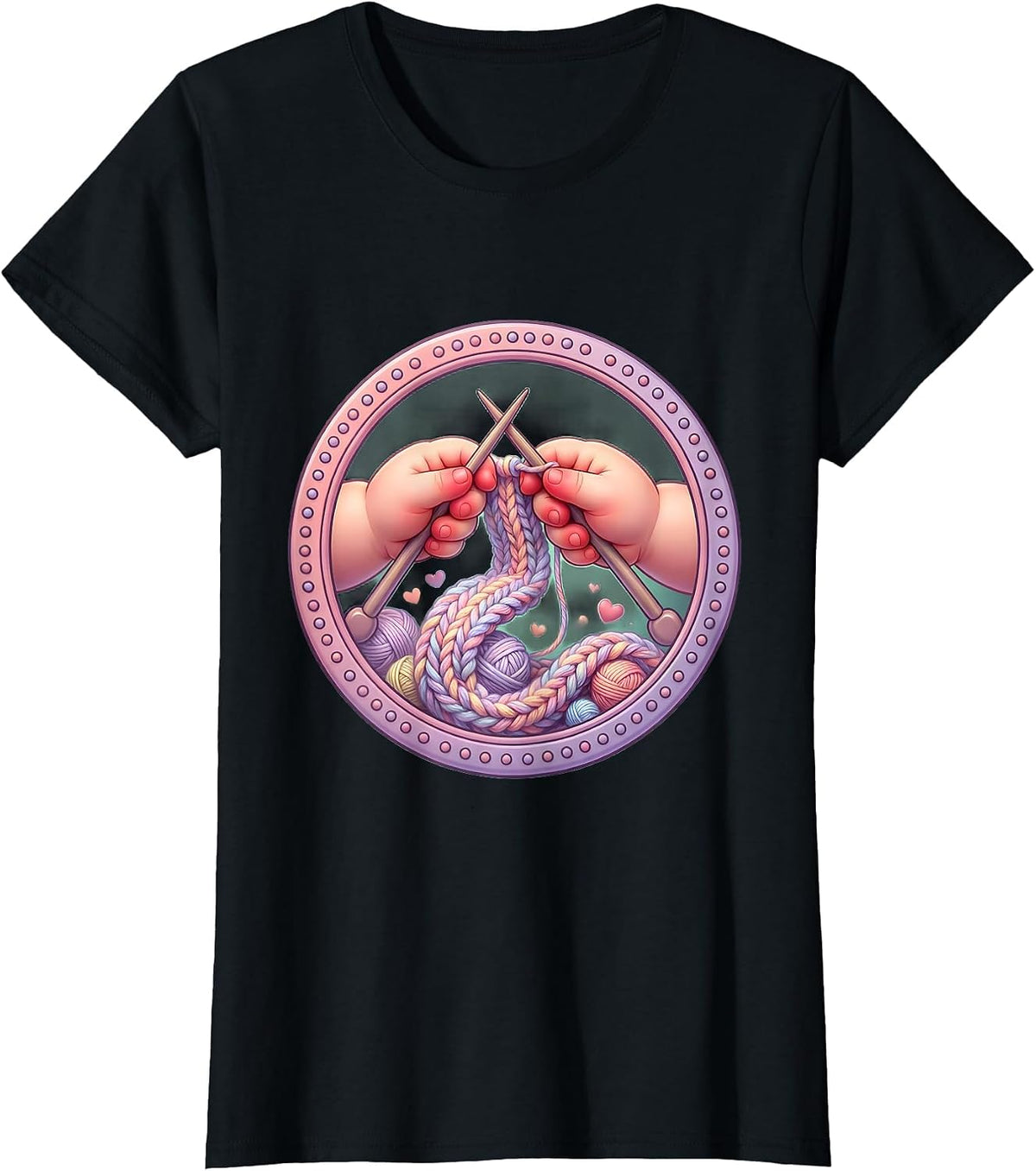 Women's Knitting Hands Kindness Cozy Scarf Illustration T-Shirt - Black