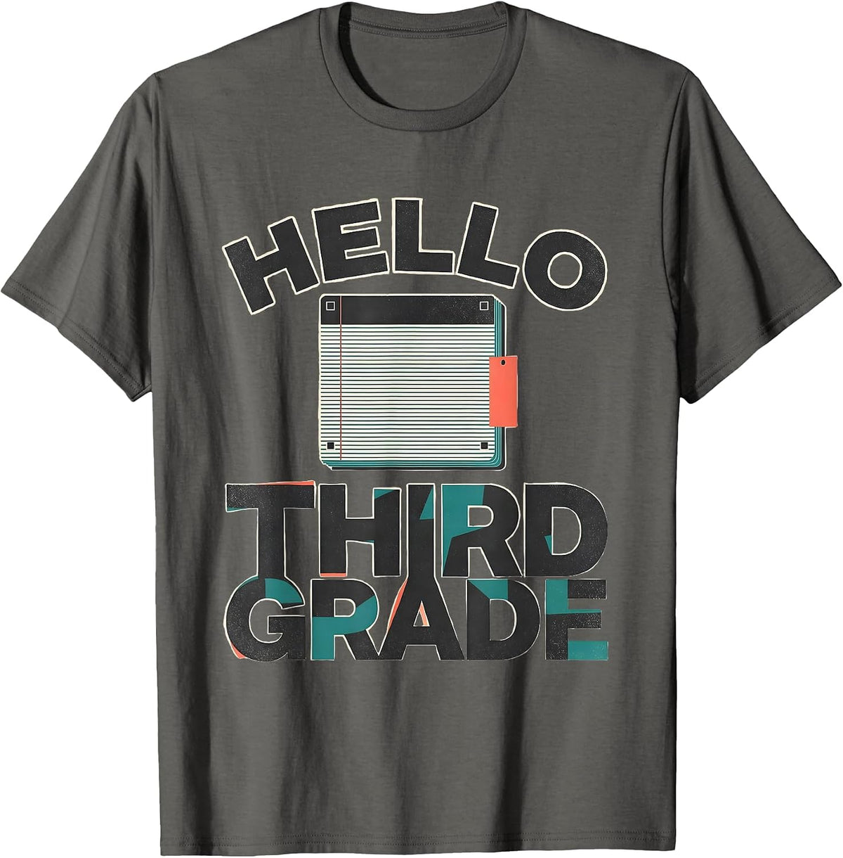 Hello, Third Grade Midcentury Modern Retro Teacher Student T-Shirt - Asphalt Grey