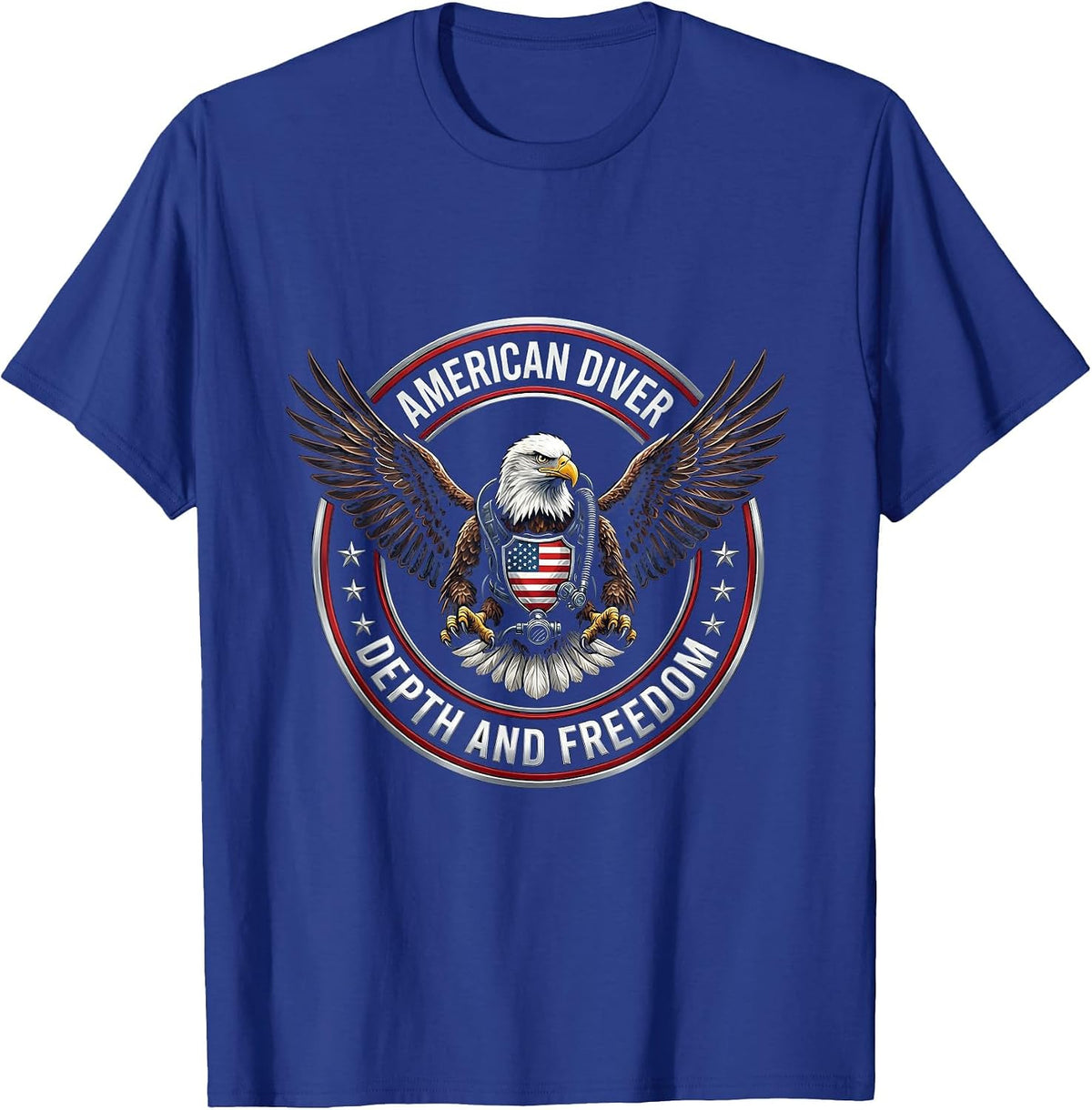 American Diver Depth And Freedom Patriotic Design T-Shirt - Royal Blue