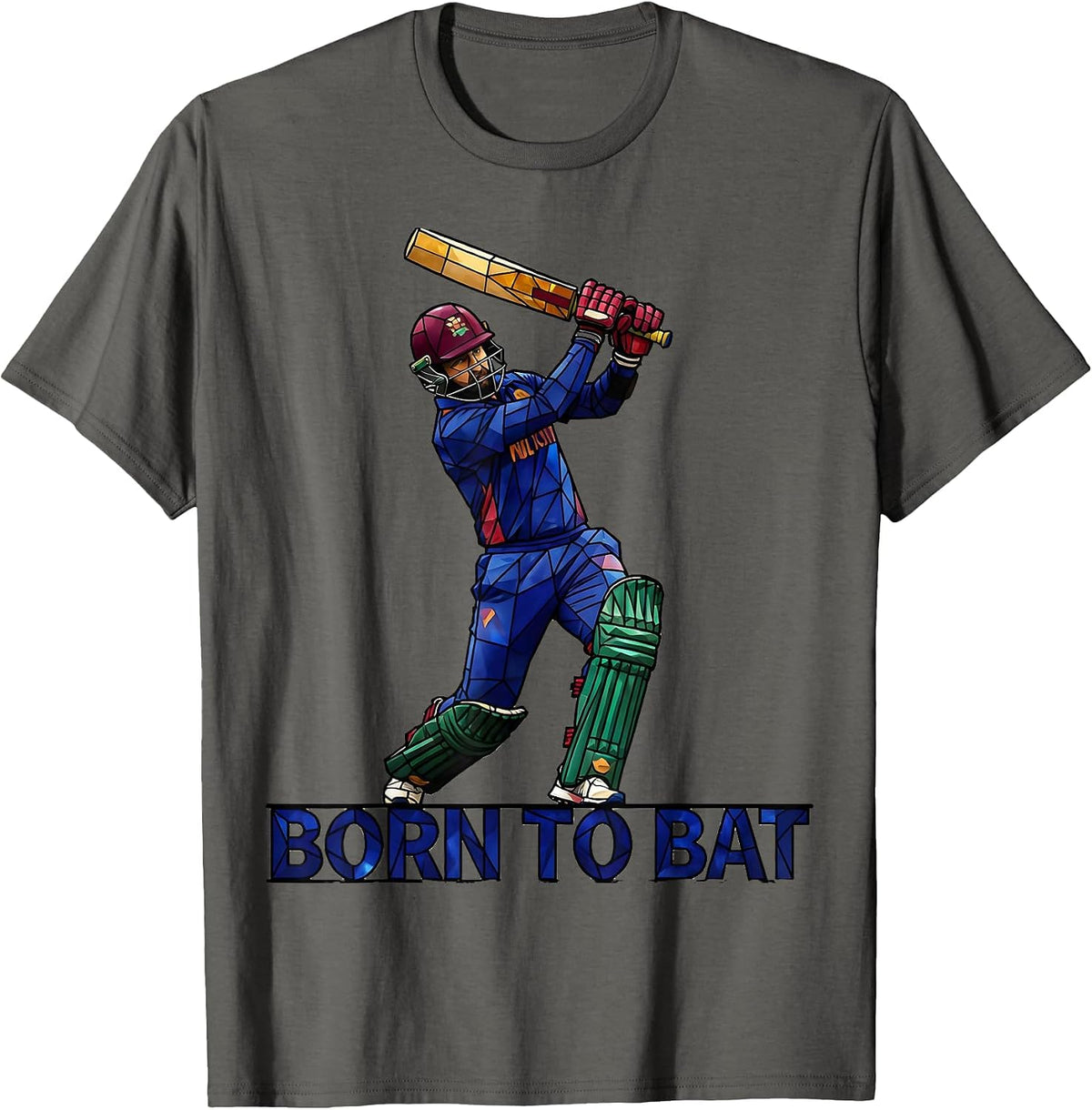 Men's Born to Bat Cricket Life Inspirational Design T-Shirt - Asphalt Grey