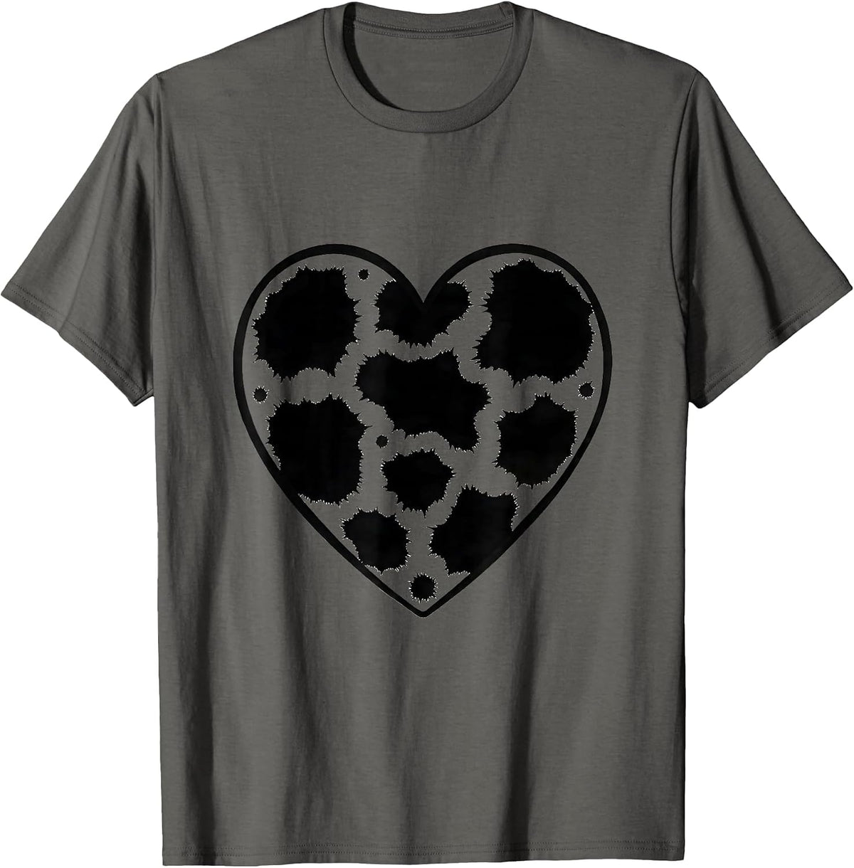 Men's Cow Print Heart Pattern Minimalist Animal Lover Graphic T-Shirt - Asphalt Grey