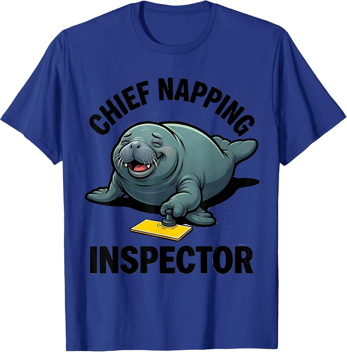Chief Napping Inspector Funny Manatee Wildlife Lover Cartoon T-Shirt - Royal Blue