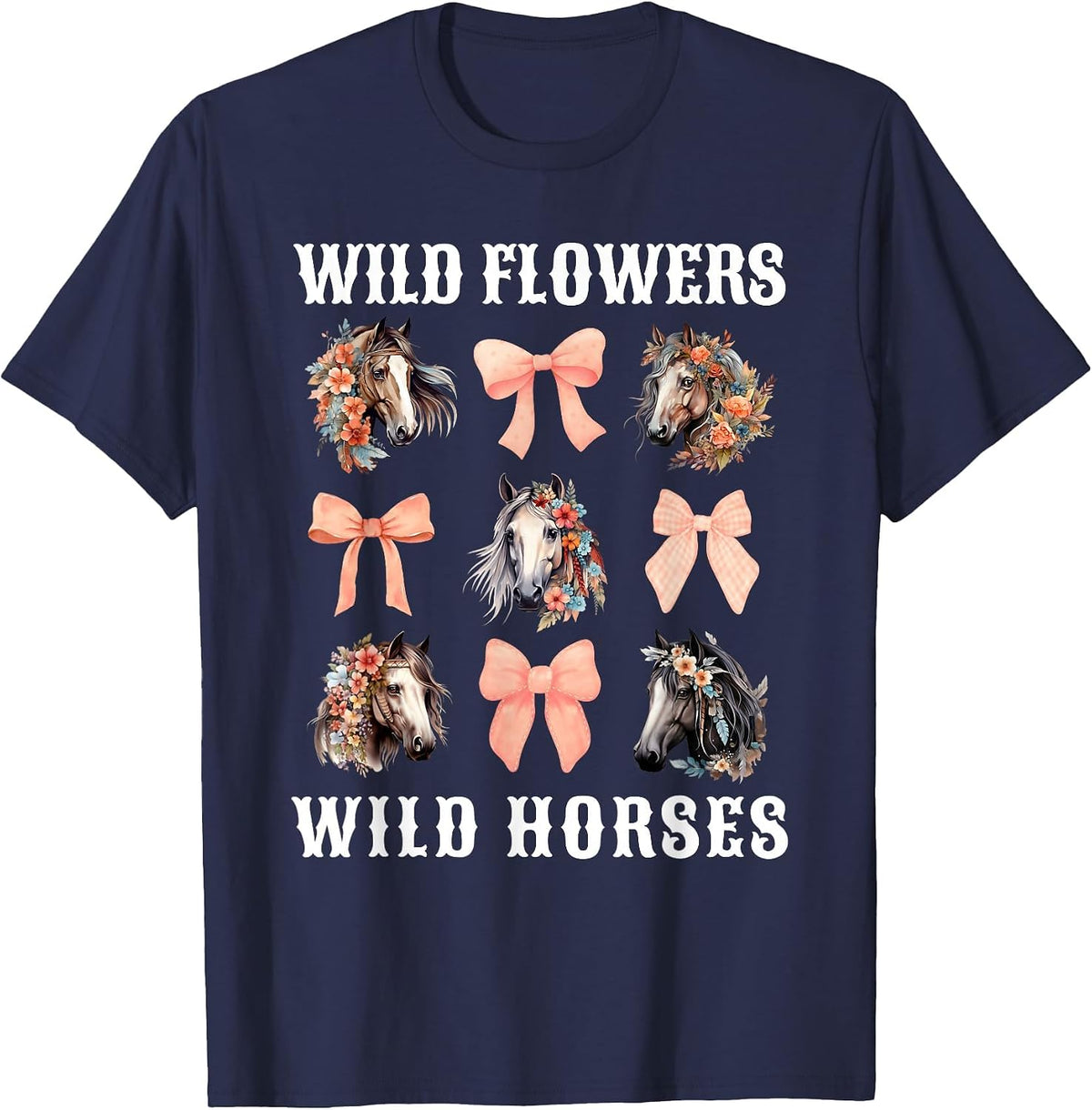 Coquette Horse Riding Horses Flower Horse Lover T-Shirt - Navy Blue