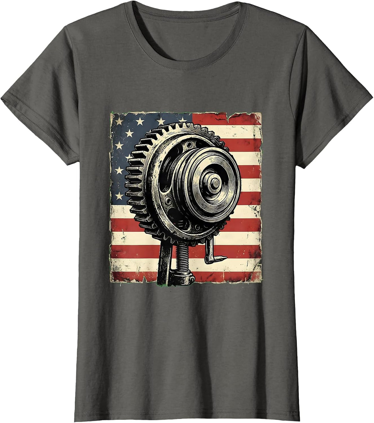 Women's Three-Jaw Gear Puller Patriotic Mechanic Oilfield Worker T-Shirt - Asphalt Grey