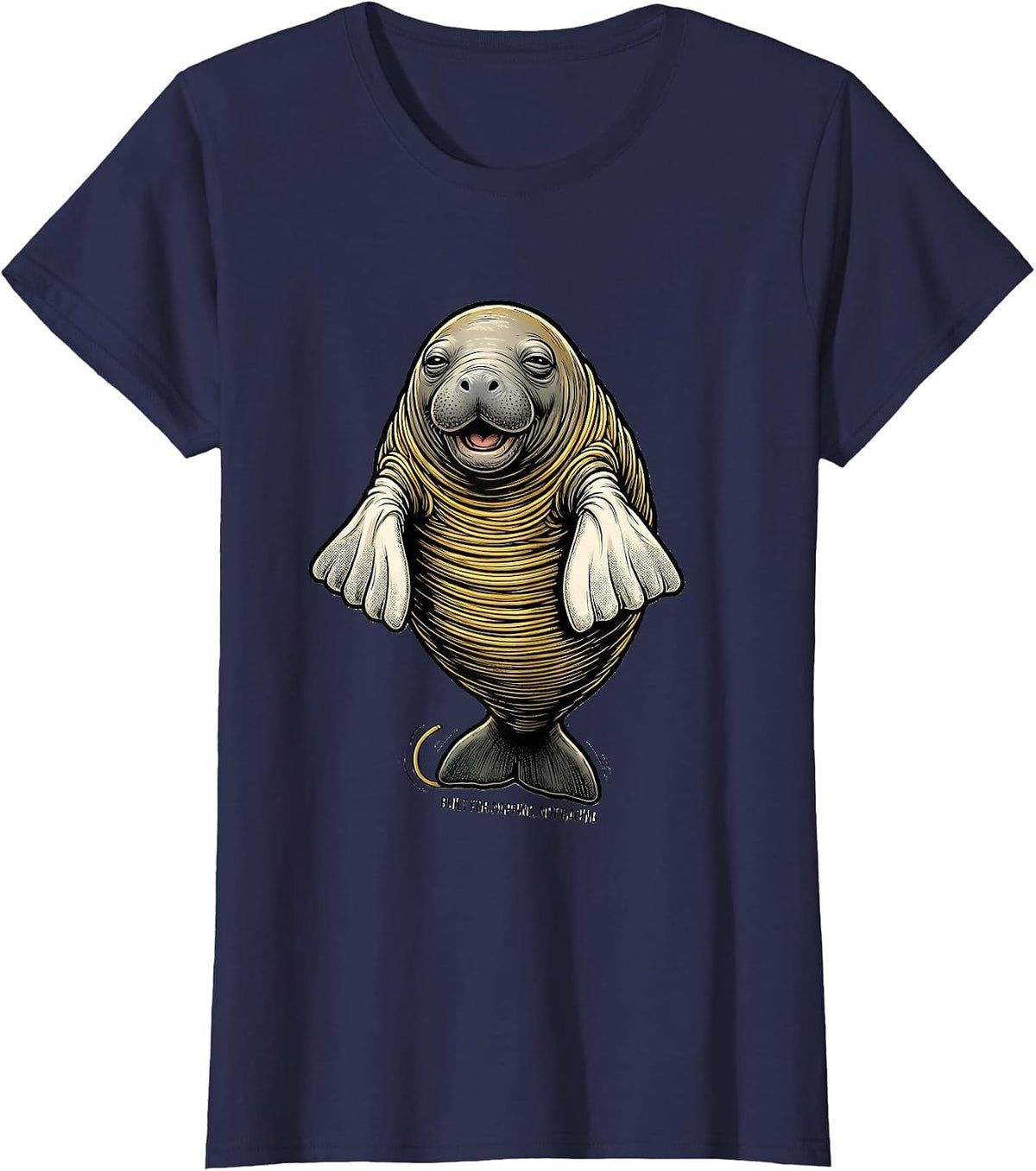 Women's Built For Napping Not Racing Retro Cartoon Manatee Lover T-Shirt - Navy Blue
