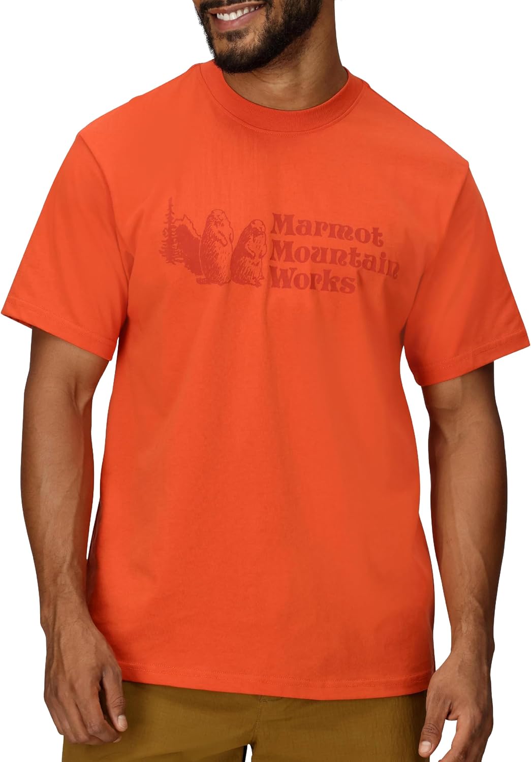MARMOT Men's MMW Short-Sleeve Tee - Screen Printed Graphic on Soft, Breathable, Eco-Friendly Cotton/Poly Blend - Ginger