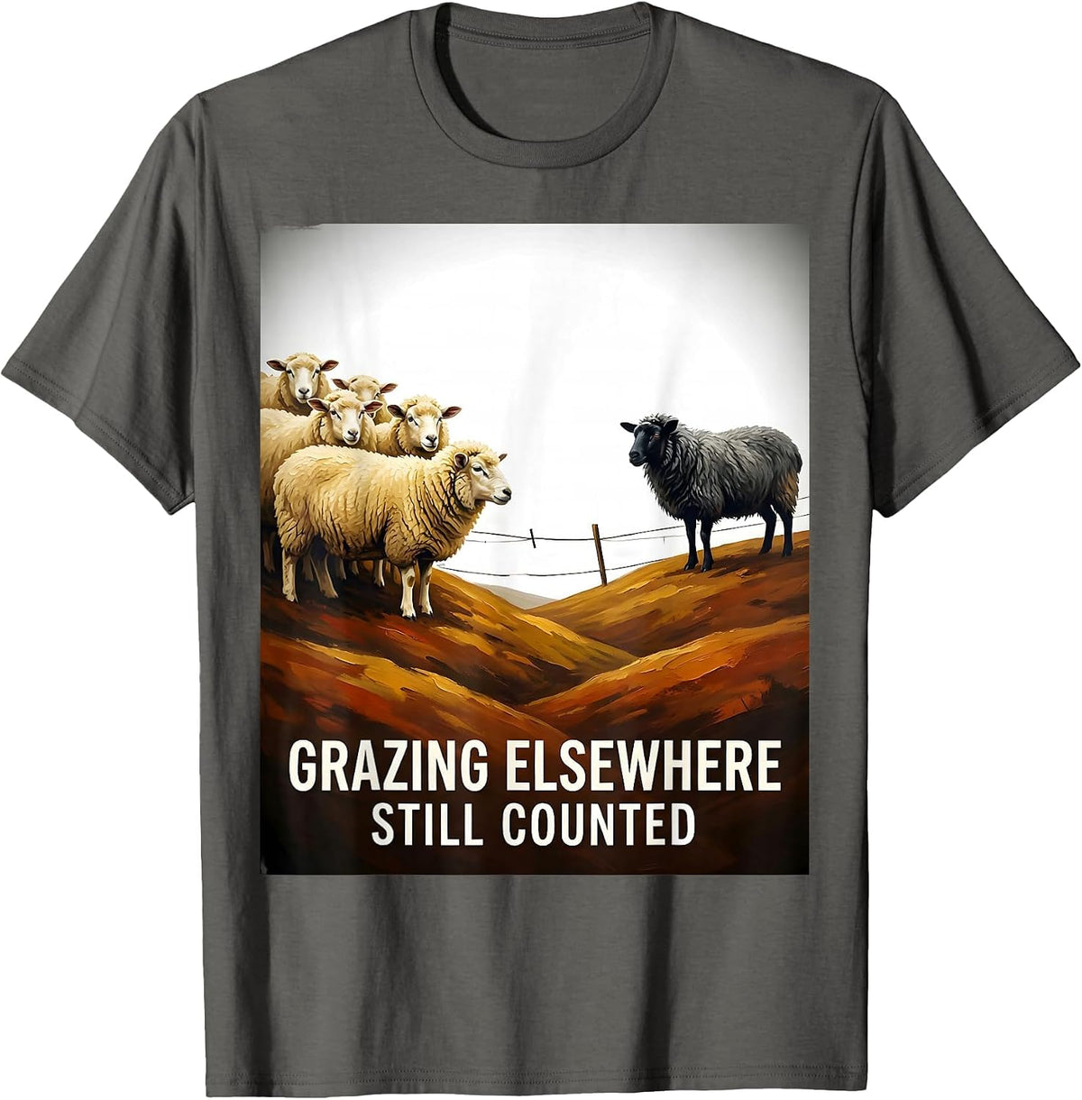Grazing Elsewhere, Still Counted Funny Black Sheep Outsider T-Shirt - Asphalt Grey